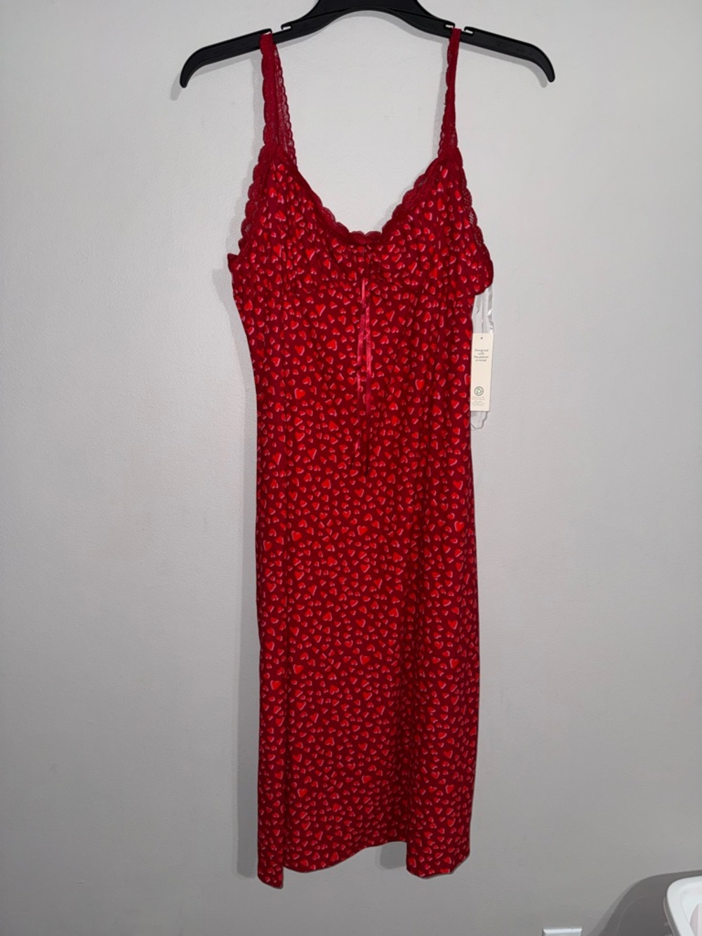 No Boundaries Red Heart-Print Lace Strap Midi Dress XXL